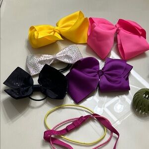 Girls Bows, Scrinchies and Hair Clip Set - Pink, Yellow, Purple, Black, White.